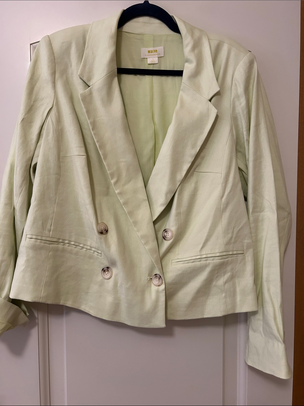 Maeve by Anthropologie Double-Breasted Blazer in Light Sage